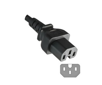 CEE 7/7 90° võrgukaabel CEE 7/7 90° kuumale seadmepistikule C15, 1mm², VDE, must, pikkus 5.00m
